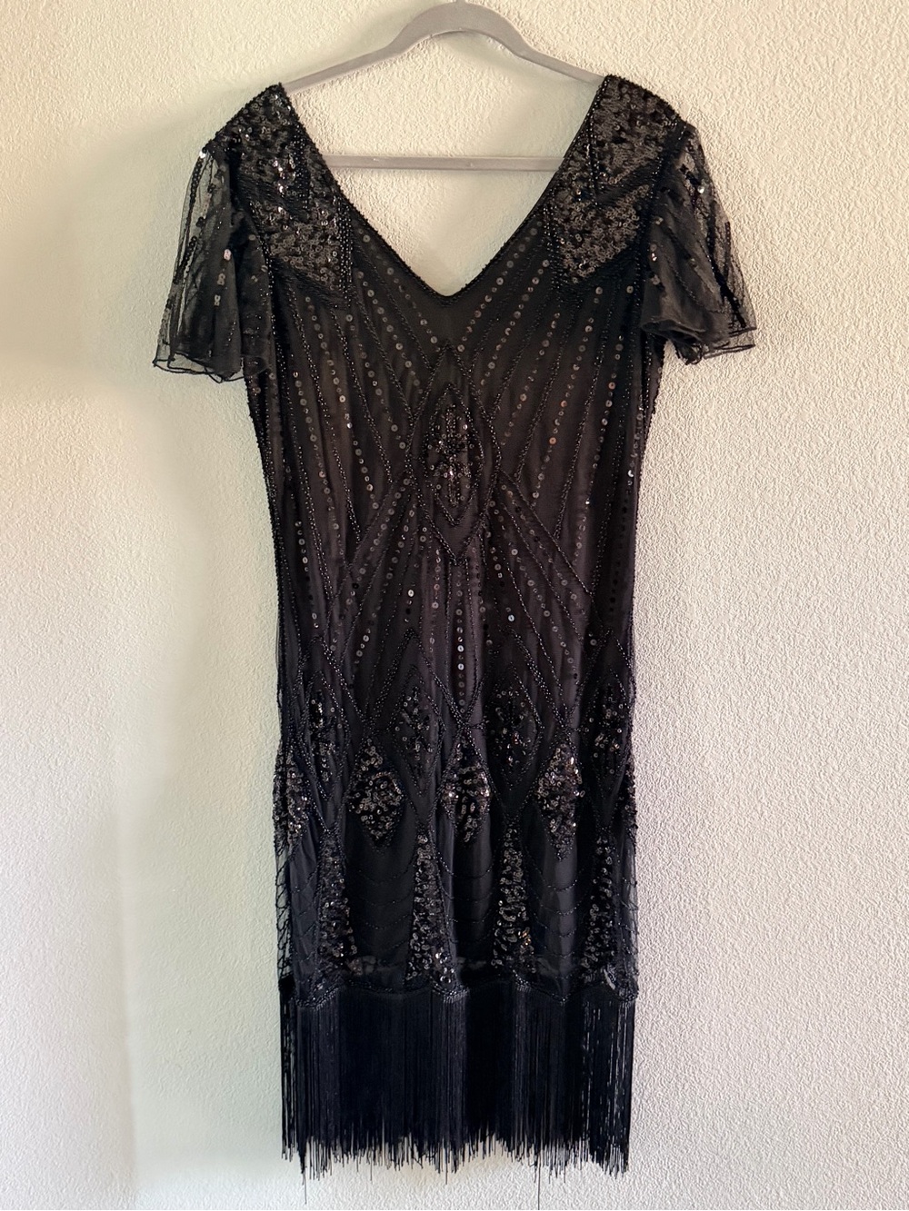 Daisy Black Sequin Fringe Midi Dress